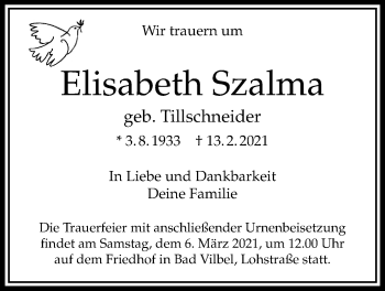 Traueranzeige von Elisabeth Szalma von Bad Vilbel/Karben
