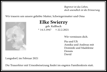 Traueranzeige von Elke Swierzy von Licher Wochenblatt