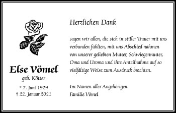 Traueranzeige von Else Vömel von Bad Vilbel/Karben