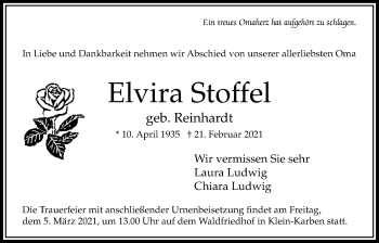 Traueranzeige von Elvira Stoffel von Bad Vilbel/Karben