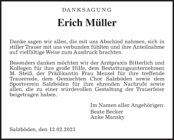 Traueranzeige von Erich Müller von Giessener Allgemeine, Alsfelder Allgemeine