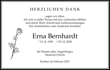 Traueranzeige von Erna Bernhardt von Bad Vilbel/Karben