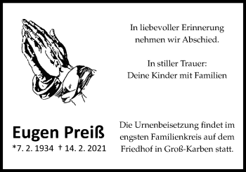 Traueranzeige von Eugen Preiß von Bad Vilbel/Karben