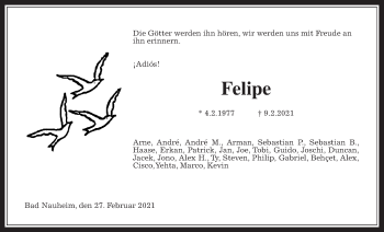 Traueranzeige von Felipe Medero von Wetterauer Zeitung