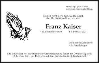 Traueranzeige von Franz Kaiser von Wetterauer Zeitung
