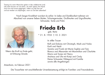 Traueranzeige von Frieda Erb von Mücker Stimme