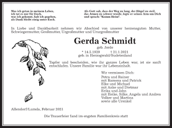 Traueranzeige von Gerda Schmidt von Giessener Allgemeine, Alsfelder Allgemeine