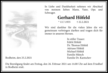 Traueranzeige von Gerhard Höfeld von Licher Wochenblatt