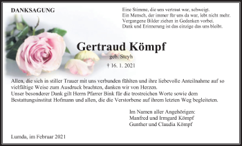 Traueranzeige von Gertraud Kömpf von Giessener Allgemeine, Alsfelder Allgemeine