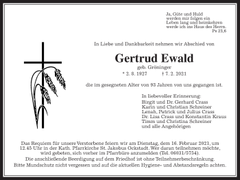 Traueranzeige von Gertrud Ewald von Wetterauer Zeitung