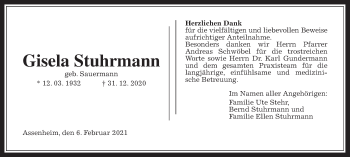 Traueranzeige von Gisela Stuhrmann von Wetterauer Zeitung