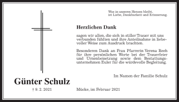 Traueranzeige von Günter Schulz von Alsfelder Allgemeine