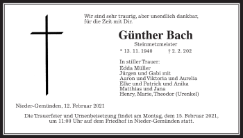 Traueranzeige von Günther Bach von Alsfelder Allgemeine