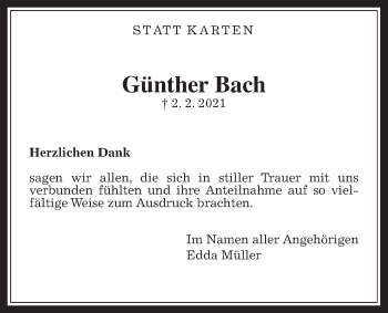 Traueranzeige von Günther Bach von Alsfelder Allgemeine