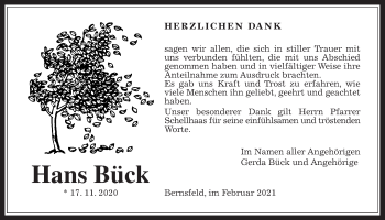 Traueranzeige von Hans Bück von Giessener Allgemeine, Alsfelder Allgemeine