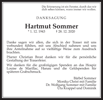 Traueranzeige von Hartmut Sommer von Wetterauer Zeitung
