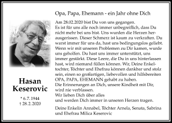 Traueranzeige von Hasan Keserovic von Bad Vilbel/Karben