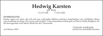 Traueranzeige von Hedwig Karsten von Wetterauer Zeitung