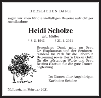 Traueranzeige von Heidi Scholze von Wetterauer Zeitung