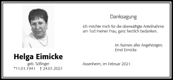 Traueranzeige von Helga Eimicke von Wetterauer Zeitung