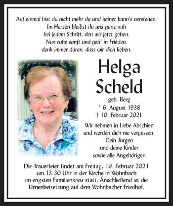 Traueranzeige von Helga Scheld von Wetterauer Zeitung