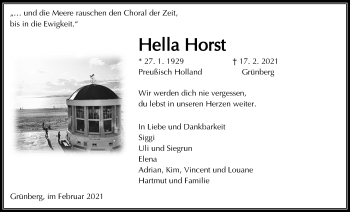 Traueranzeige von Hella Horst von Giessener Allgemeine, Alsfelder Allgemeine