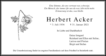 Traueranzeige von Herbert Acker von Wetterauer Zeitung