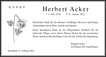 Traueranzeige von Herbert Acker von Wetterauer Zeitung