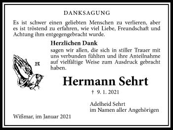 Traueranzeige von Hermann Sehrt von Giessener Allgemeine, Alsfelder Allgemeine
