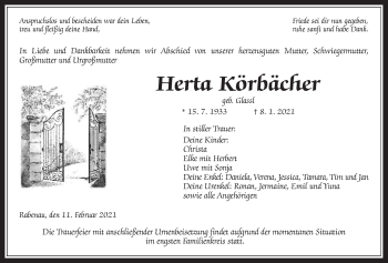 Traueranzeige von Herta Körbächer von Rabenauer Zeitung