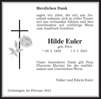 Traueranzeige von Hilde Euler von Pohlheimer Nachrichten