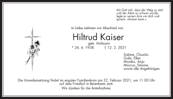 Traueranzeige von Hiltrud Kaiser von Wetterauer Zeitung