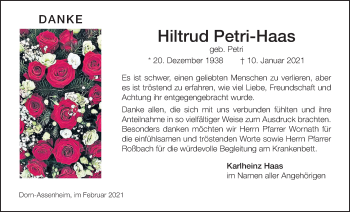 Traueranzeige von Hiltrud Petri-Haas von Wetterauer Zeitung