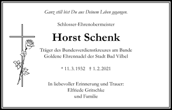 Traueranzeige von Horst Schenk von Bad Vilbel/Karben