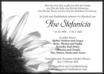 Traueranzeige von Ilse Stefanicia von Alsfelder Allgemeine