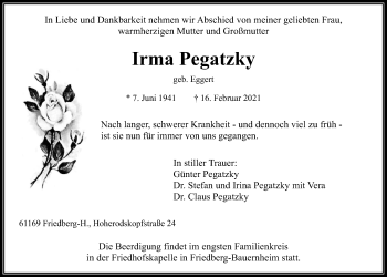 Traueranzeige von Irma Pegatzky von Wetterauer Zeitung