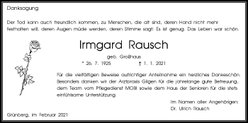 Traueranzeige von Irmgard Rausch von Giessener Allgemeine, Alsfelder Allgemeine