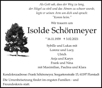 Traueranzeige von Isolde Schönmeyer von Wetterauer Zeitung