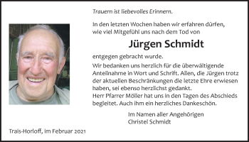 Traueranzeige von Jürgen Schmidt von Licher Wochenblatt
