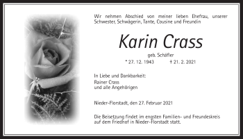 Traueranzeige von Karin Crass von Wetterauer Zeitung