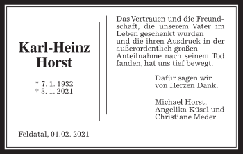 Traueranzeige von Karl-Heinz Horst von Alsfelder Allgemeine
