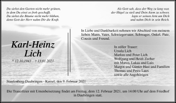 Traueranzeige von Karl-Heinz Lich von Giessener Allgemeine, Alsfelder Allgemeine