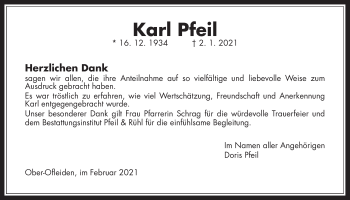 Traueranzeige von Karl Pfeil von Alsfelder Allgemeine