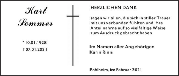 Traueranzeige von Karl Sommer von Pohlheimer Nachrichten
