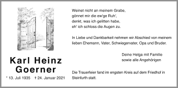Traueranzeige von Karl Heinz Goerner von Wetterauer Zeitung