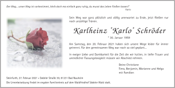 Traueranzeige von Karlheinz Schröder von Wetterauer Zeitung
