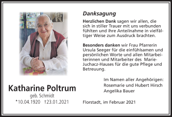 Traueranzeige von Katharine Poltrum von Wetterauer Zeitung