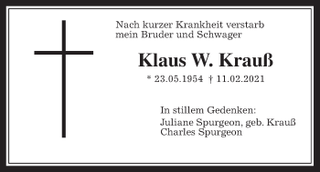 Traueranzeige von Klaus  Krauß von Wetterauer Zeitung