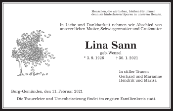 Traueranzeige von Lisa Sann von Alsfelder Allgemeine