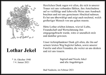 Traueranzeige von Lothar Jekel von Wetterauer Zeitung